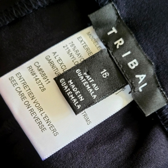 Tribal Navy Blue Bootleg Split Hem Pull On Dress Pants - Picture 5 of 10